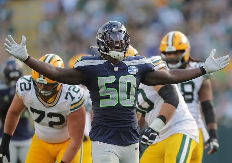 Seattle Seahawks linebacker Jamie Sheriff (50) celebrates a sack against the Green Bay Packers on Saturday, August 23, 2025, at Lambeau Field in Green Bay, Wis. The Packers defeated the Seahawks 20-7.
Wm. Glasheen USA TODAY NETWORK-Wisconsin Jamie Sheriff, Rams, Seahawks